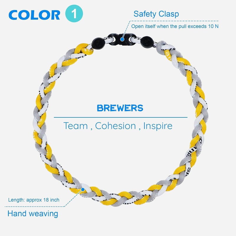 SUPBOMM 3 pcs Baseball Rope Necklaces, League Team Colors Braided Necklace, Baseball Team Gifts - Image 2